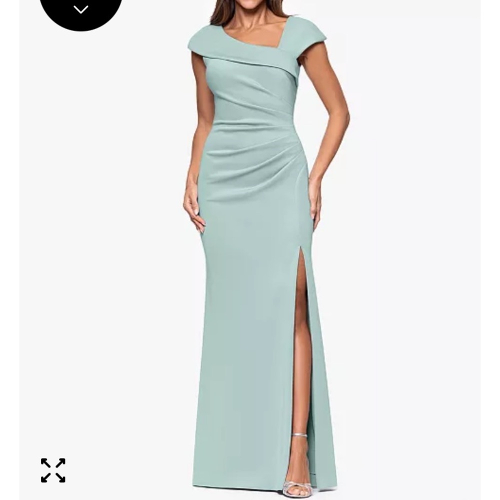 Xscape Mist Green One-Shoulder Evening Gown